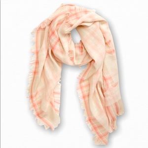 Tory Burch Logo Plaid Scarf in Light Sand